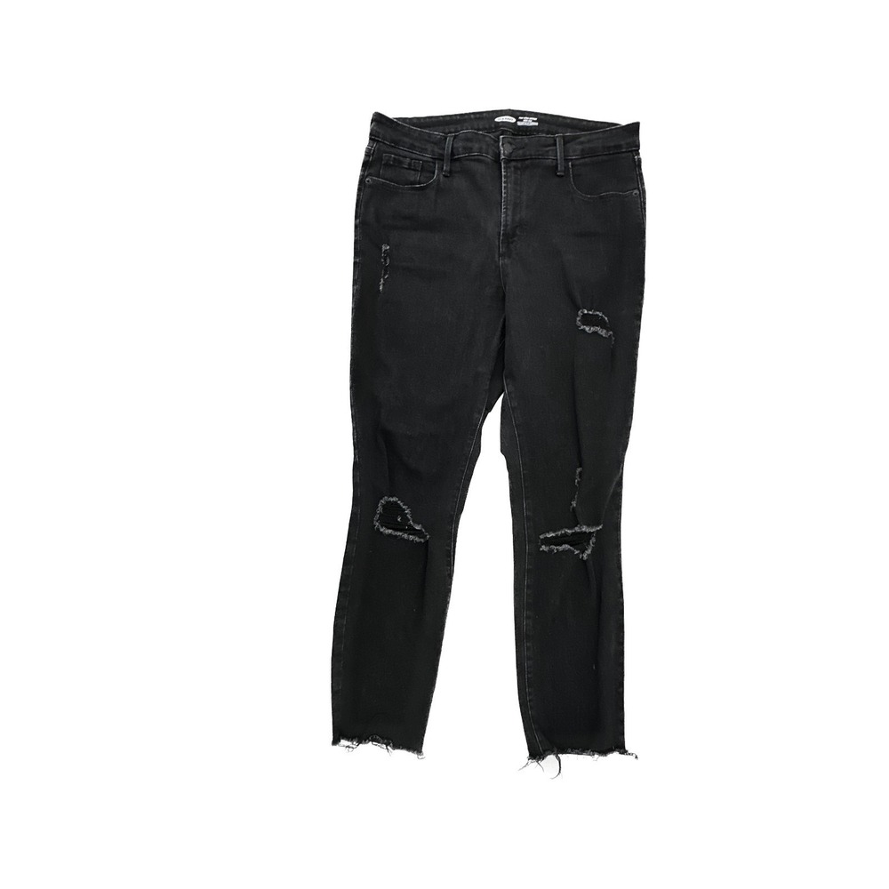Old Navy Pop Icon Skinny High Rise Distressed Raw Hem Women's size 14 Black Jean
